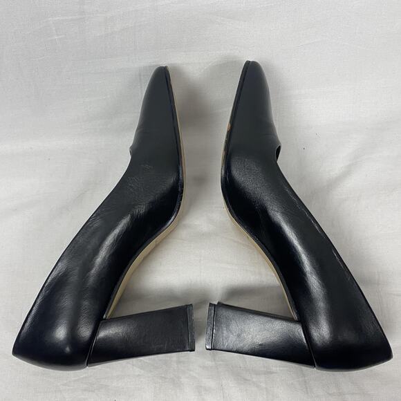 VTG Etienne Aigner Heels Womens 7.5 Black Leather Pumps Square Toe Chunky Heel - Picture 7 of 14